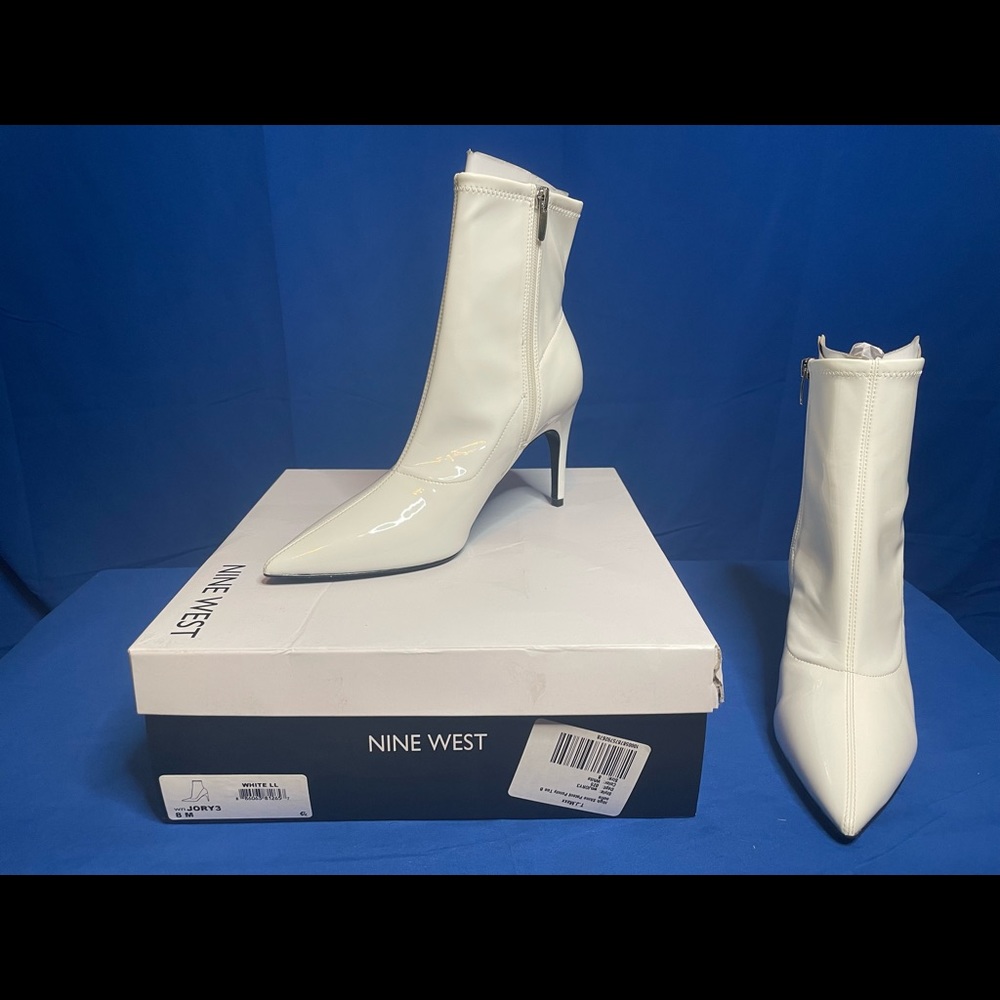 White Patten Leather Ankle Boots w/3.5” Heel!